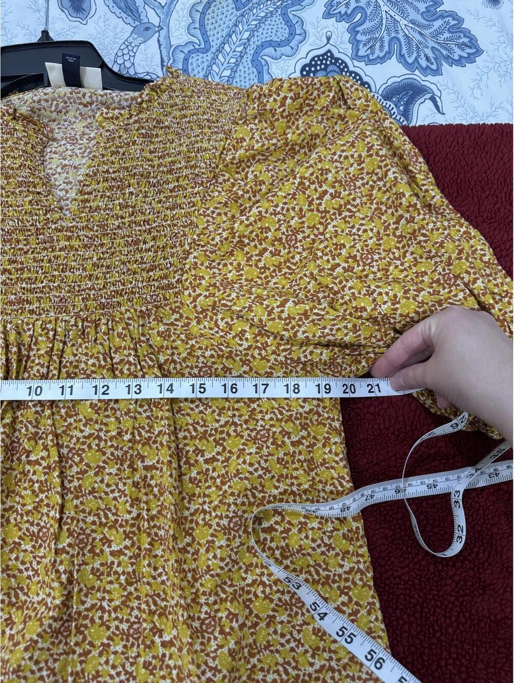 Universal Thread Yellow Floral Boho Peasant Blouse Size M Smocked Puff Sleeve - Picture 8 of 9